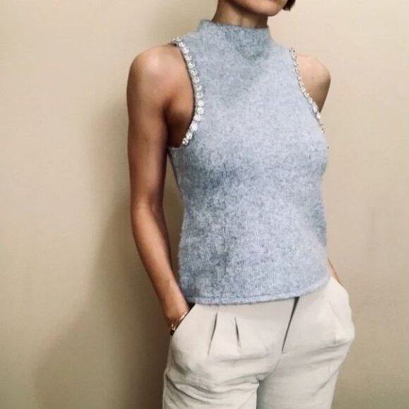 NWT Anthropologie House of Harlow 1960 Sleeveless Sweater with Rhinestones - Picture 4 of 9